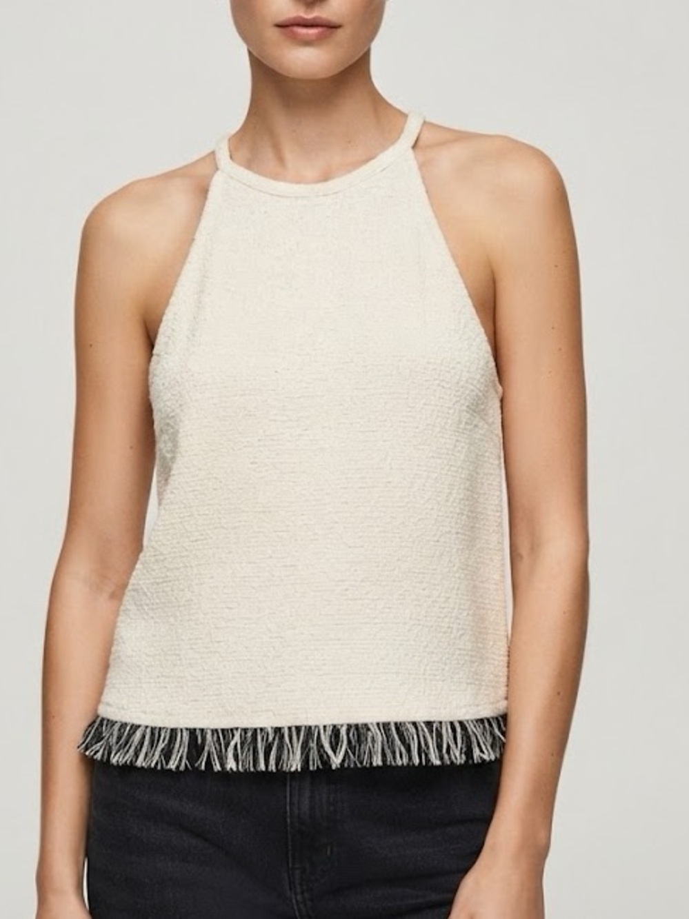 Zara Trafaluc Cream Fringe Hem Tank